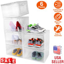 6Packs Collapsible Shoe Box Stackable Shoe Storage Bin Transparent Dustproof Hard PP Shoe Organizer Container with Magnetic Door