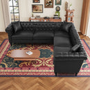 Sectional Sofa Couch for Living Room, L Shaped Reversible Modern Chesterfield Sofa with Rolled Arms and Nailhead, 5 Seat Tufted Couch for Small or Large Space(Black) PU Leather