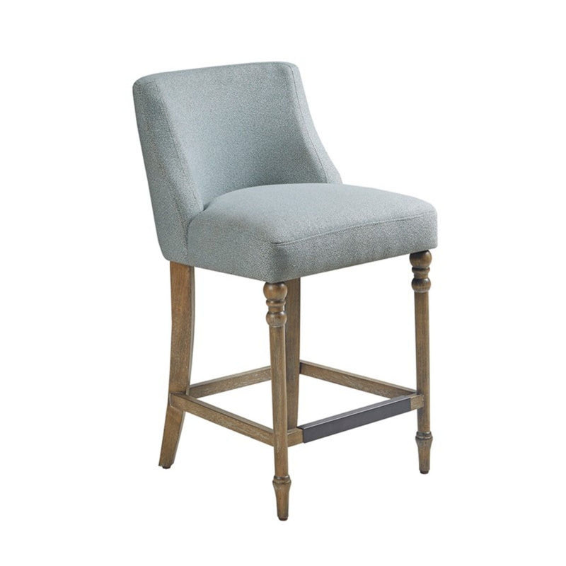 Blue Counter Stool with Upholstered Seat and Solid Wood Frame, photo 3 of 10