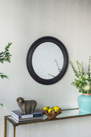 Circle Wall Mirror With Wooden Frame, Antique Classic Accent Mirror, For Living Room - Black by Unique Piece Furniture