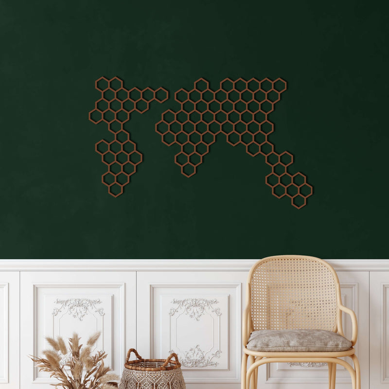 Honeycombs World Map Metal Wall Art