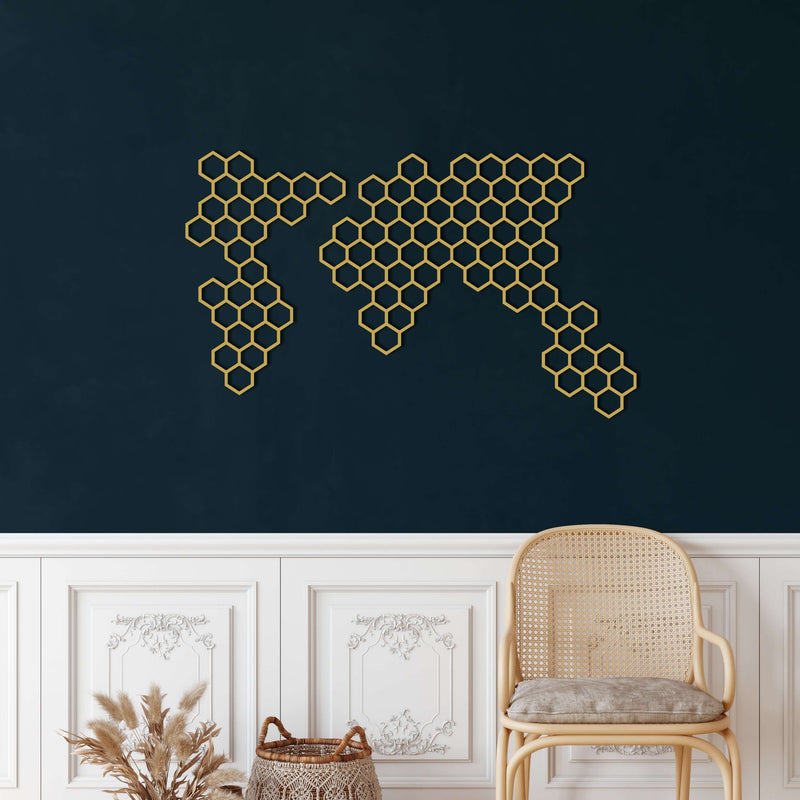 Honeycombs World Map Metal Wall Art