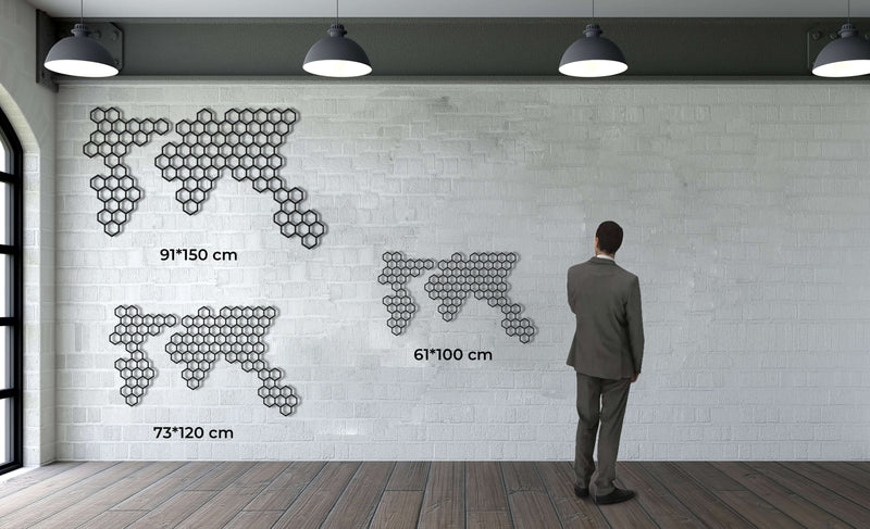 Honeycombs World Map Metal Wall Art
