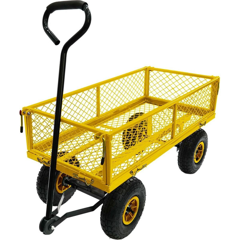 3 cu. ft. 300 lbs. Capacity Removable Sides Metal Steel Mesh Heavy Duty Utility Wagon Outdoor Garden Cart in Yellow