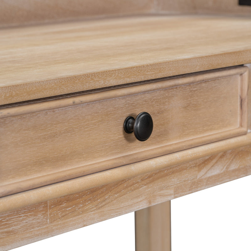 4-piece Dining Bar Table Set with 3 Upholstered Stools, Multifunctional Dining Table with 3 Drawers (Natural Wood Wash)