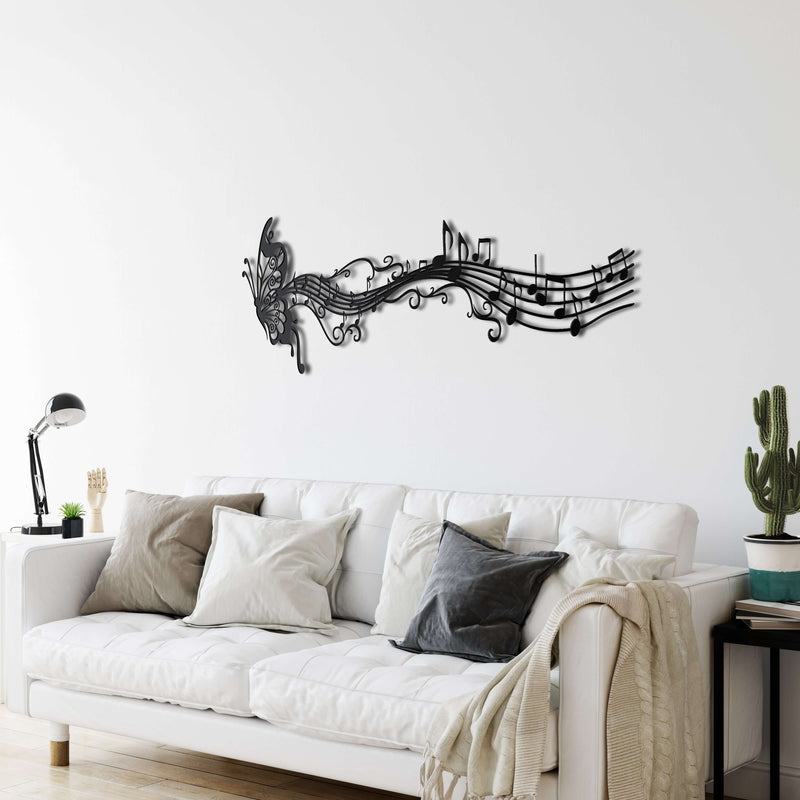 Butterfly and Melody Notes Metal Wall Art