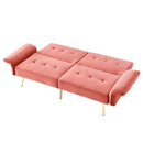 78" Italian Velvet Futon Sofa Bed, Convertible Sleeper Loveseat Couch with Folded Armrests and Storage Bags for Living Room and Small Space, Pink 280g velvet