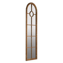 Half Round Elongated Mirror With Decorative Window Look Classic Architecture Style Solid Fir Wood Interior Decor - Brown by HouseOfZazla