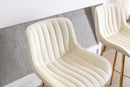 30 inch Set of 2 Bar Stools, with Chrome Footrest Velvet Fabric Counter Stool Golden Leg Simple High Bar Stool, CREAM