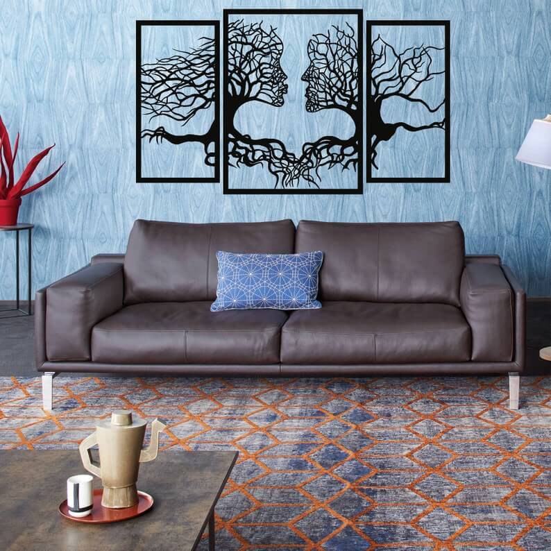 Two Face in Tree Metal Wall Art