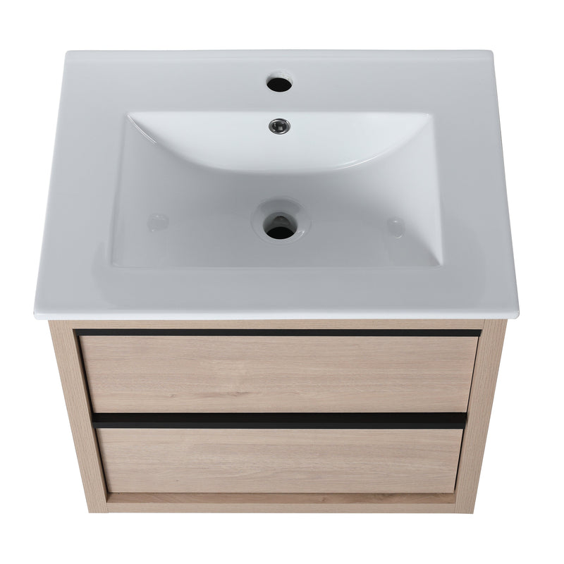 24" Bathroom Vanity with 2 Soft Close drawers, White Ceramic Basin-BLO-G-