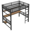 Full Size Loft Bed Frame With Storage Shelf And LED Light - Black by HouseOfZazla