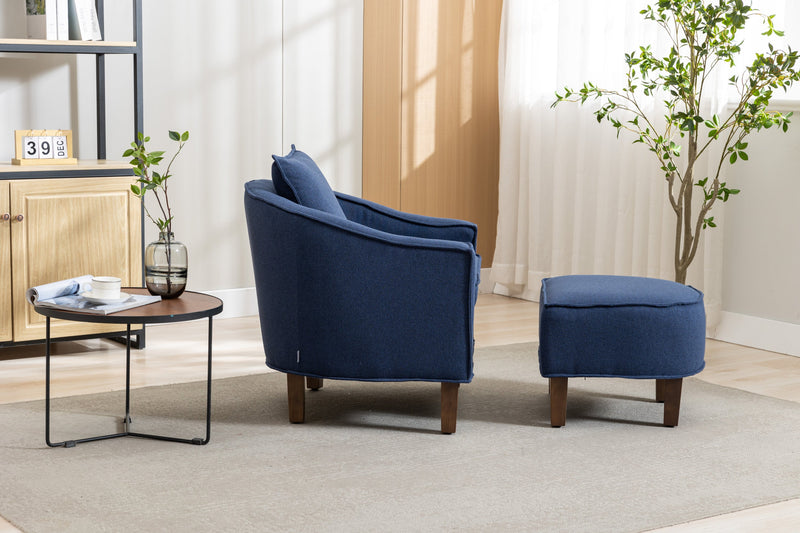 Accent Chair with Ottoman, Mid Century Modern Barrel Chair Upholstered Club Tub Round Arms Chair for Living Room