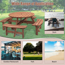 8 Person Wooden Picnic Table, Outdoor Camping Dining Table with Seat, Garden, DIY w/ 4 Built-in Benches, 2220lb Capacity