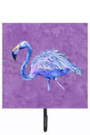 Flamingo on Purple Leash or Key Holder Wall Hooks, Key Hooks Holder, Coat Rack Wall Mount, Coat Hooks, Hooks for Hanging Keys, Towels, Aprons, Leashes