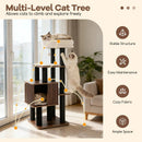 53.5 inch Tall Cat Tree for Indoor Cat Wooden Cat Tower Top Perch with Soft Padding-Brown by LJGDeals