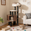 53.5 inch Tall Cat Tree for Indoor Cat Wooden Cat Tower Top Perch with Soft Padding-Brown