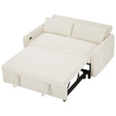 57.48" Pull-out Sofa Bed Convertible Couch 2 Seat Loveseat Sofa Modern Sleeper Sofa with Two Throw Pillows and USB Ports for Living Room, Beige