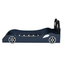 Race Car Shaped Platform Bed With LED And Upholstered Backrest In by HouseOfZazla