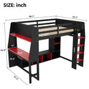 Gaming Loft Bed With Desk, Multi Storage Shelves, LED Lighting, And Hanging Clothes Rack by Unique Piece Furniture