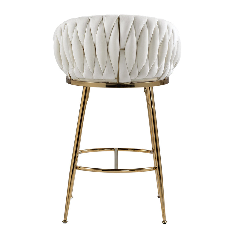 26" Counter height bar stools velvet kitchen island counter bar stool with hand- wave back,golden chromed base and footrest (BEIGE)