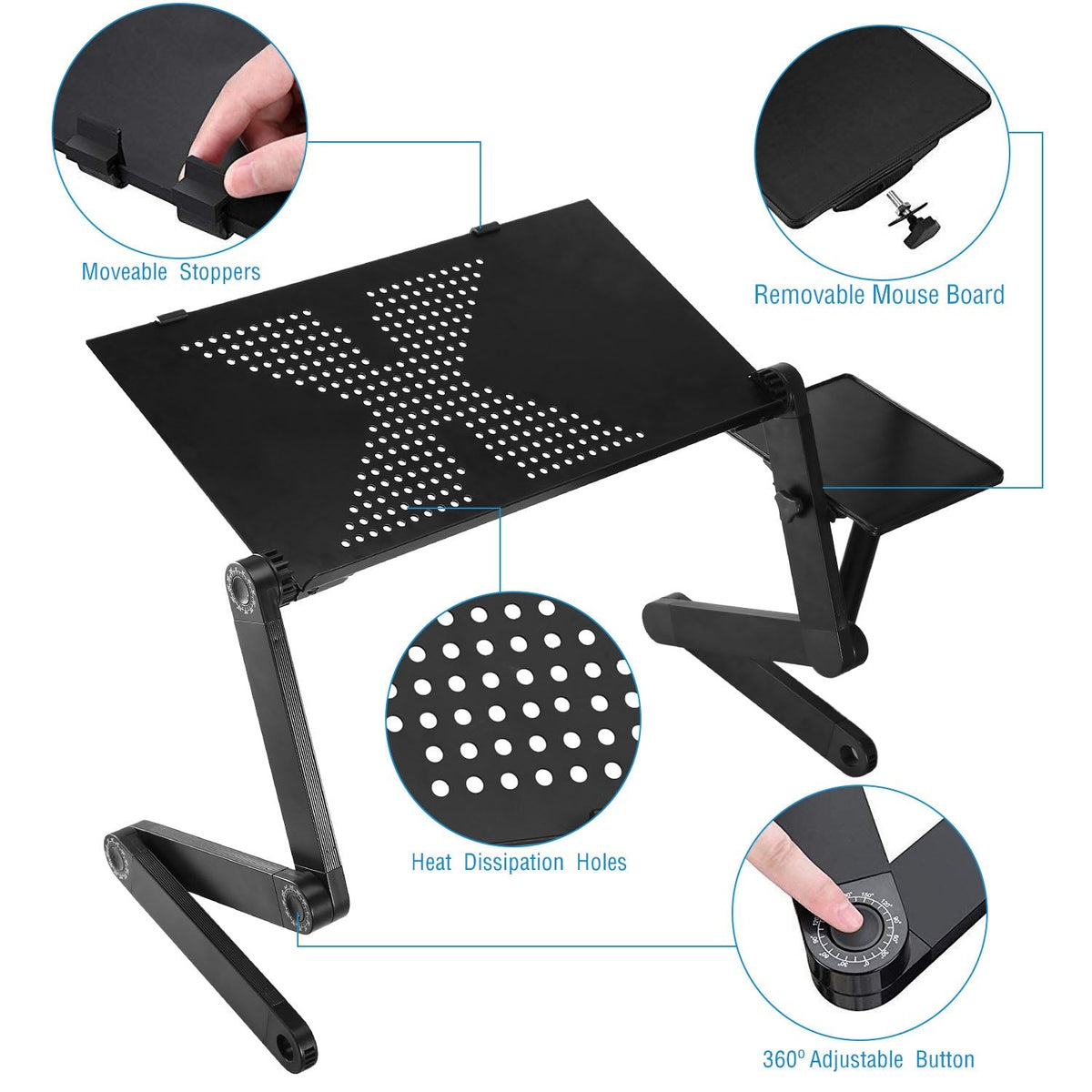 Foldable Laptop Table Bed Notebook Desk with Mouse Board Aluminum Alloy Breakfast Snacking Tray for Home Office Travel Use, photo 5 of 11