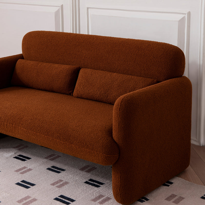 59" Lamb Fleece Fabric Sofa, Modern Loveseat Furniture with Support Pillow for Apartment, Office, Living Room & Bedroom, Tool-Free Assembly.(Dark Orange)
