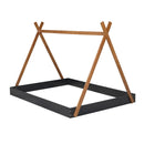 Full Size Tent Floor Bed With Triangle Structure, Low Profile Design - Black / Brown by HouseOfZazla