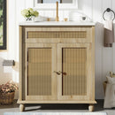 Bathroom Vanity With Handwoven Rattan Doors, Resin Basin - Natural Wood by HouseOfZazla
