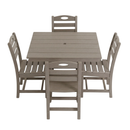 Antique Wood Color HDPE 5-Piece Outdoor Patio Dining Set with Square Table and 4 Armless Chairs, Umbrella Hole by HouseOfZazla