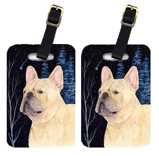 Starry Night French Bulldog Luggage Tags – Set of 2 Durable Bag Tags with Straps