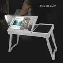 Foldable Laptop Table Bed Notebook Desk w/Cooling Fan Mouse Board LED light 4 x USB Ports Breakfast Snacking Tray with Storage Groove For Home Office