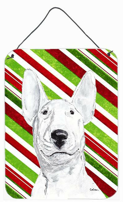 Bull Terrier Candy Cane Christmas Aluminium Metal Wall or Door Hanging Prints