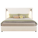 California King Size Upholstered Bed Frame with High Wingback Headboard, Reading Lamp and USB Port by HouseOfZazla