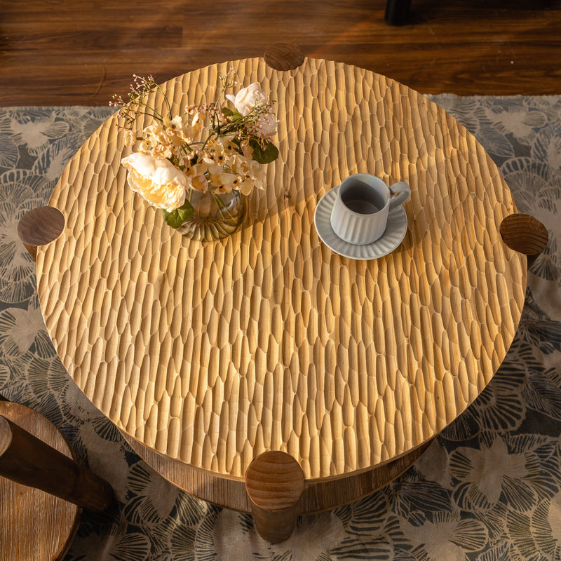 Round Coffee Table with Solid Wood for Living Room, photo 2 of 7