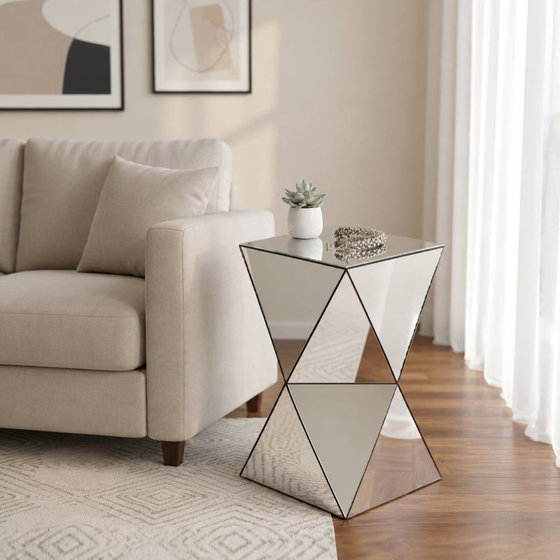Silver Mirrored Geometric Side Table, photo 4 of 8