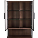 Modern Minimalist Tall Lighted Display Cabinet With Tempered Glass Door - Black / Dark Walnut by HouseOfZazla