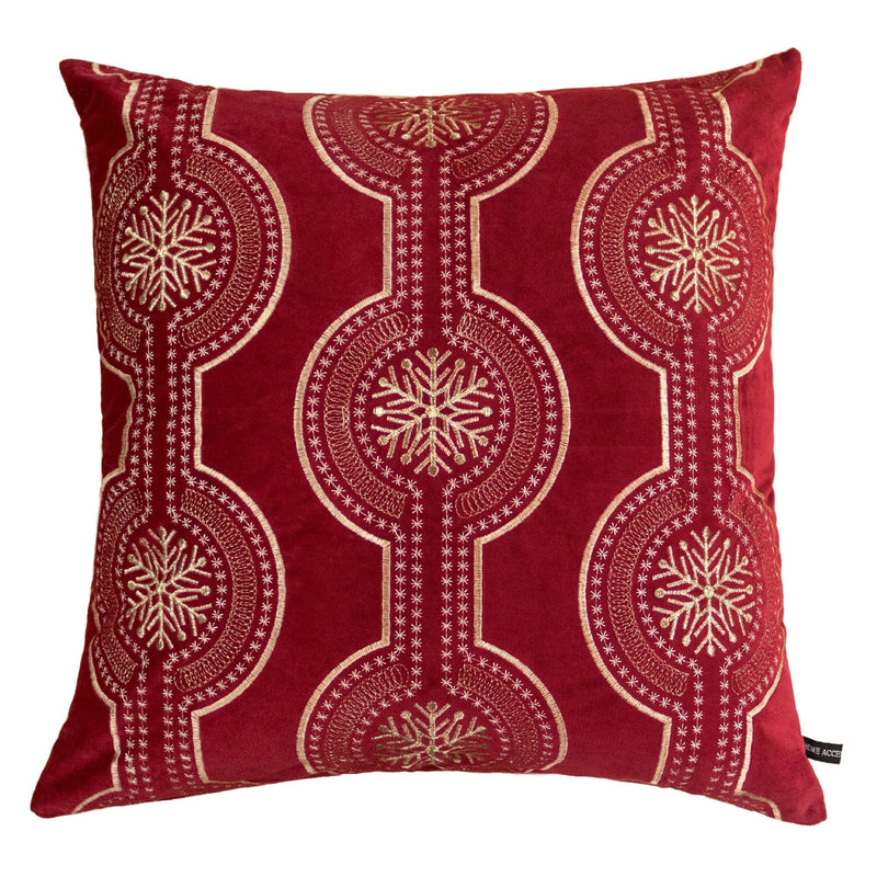 Red Holiday Embroidered Velvet Throw Pillow with Insert 20x20 Set of 2, photo 6 of 6