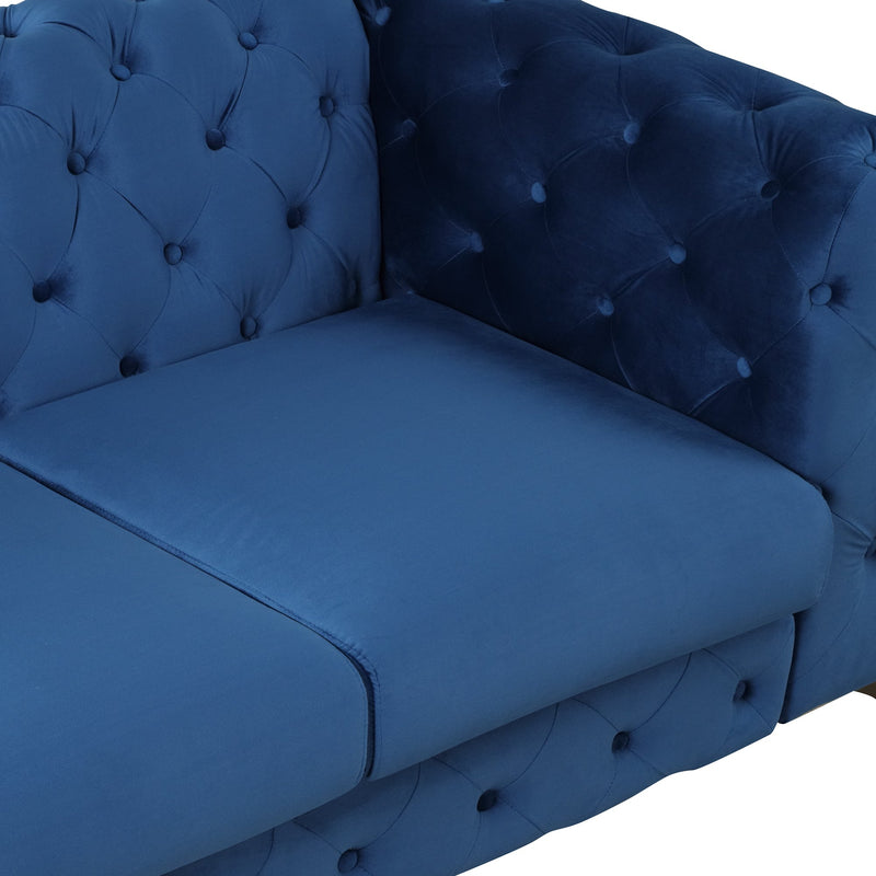 85.5" Velvet Upholstered Sofa with Sturdy Metal Legs, Modern Sofa Couch with Button Tufted Back, 3 Seater Sofa Couch for Living Room, Apartment, Home Office, Blue