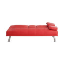 67" Red Leather Multifunctional Double Folding Sofa Bed for Office with Coffee Table