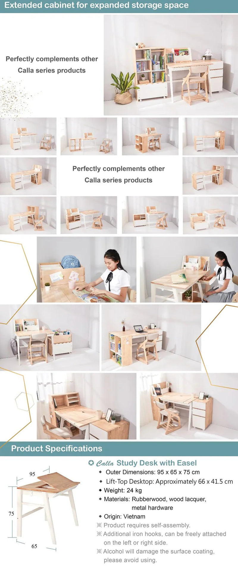 Adjustable Calla Wood Growth Desk with Easel - Natural Color