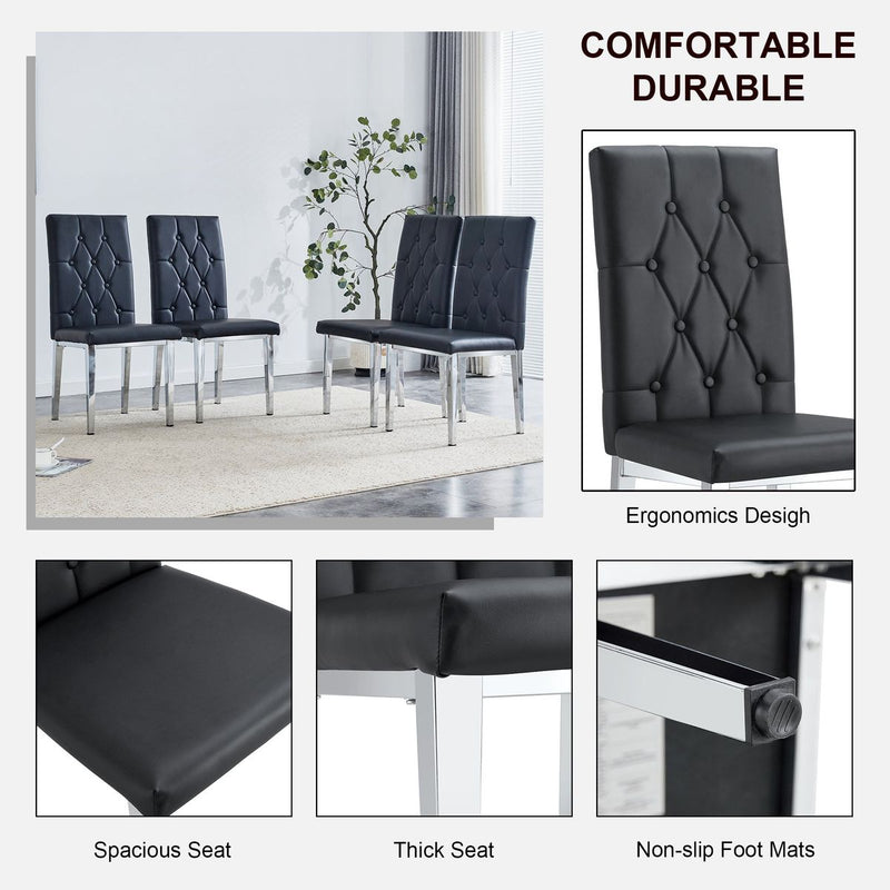8 piece set of black armless dining chairs brings a touch of elegance and mystery to the dining area with its deep black tone,The grid and buckle design of the back add a vintage yet fashionable touch