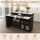 Kitchen Island With Extendable Rotating Table, 4 Drawers & Glass Door Cabinets, Built In Socket - Black by HouseOfZazla