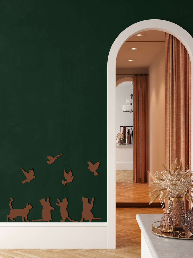 Cats and Birds Metal Wall Art