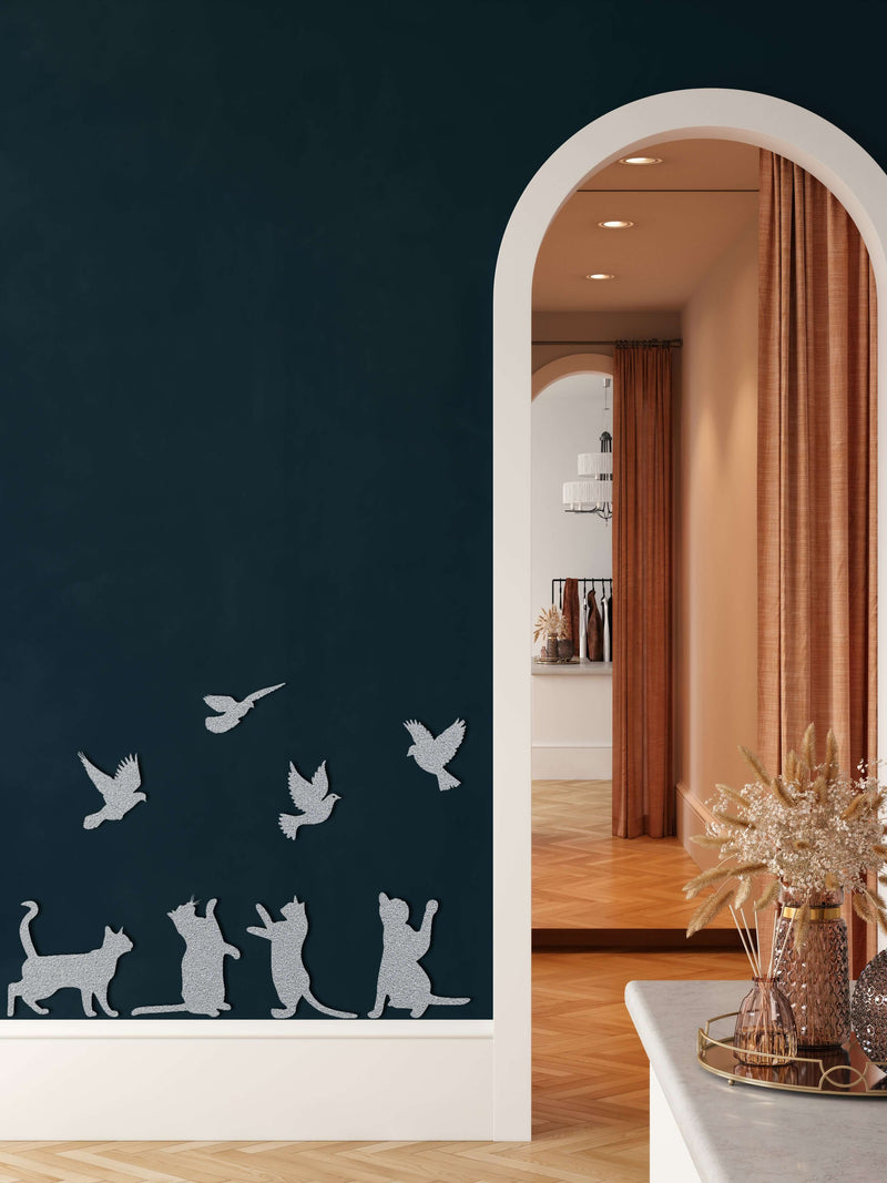 Cats and Birds Metal Wall Art