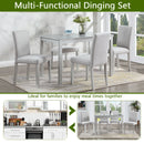 5 Piece Wooden Dining Table Set, Kitchen Table Set with a Rectangular Table and 4 Upholstered Chairs, Wooden Dining Room Table with Crystal Decoration and Chairs Set for Kitchen, Dining Room, Gray