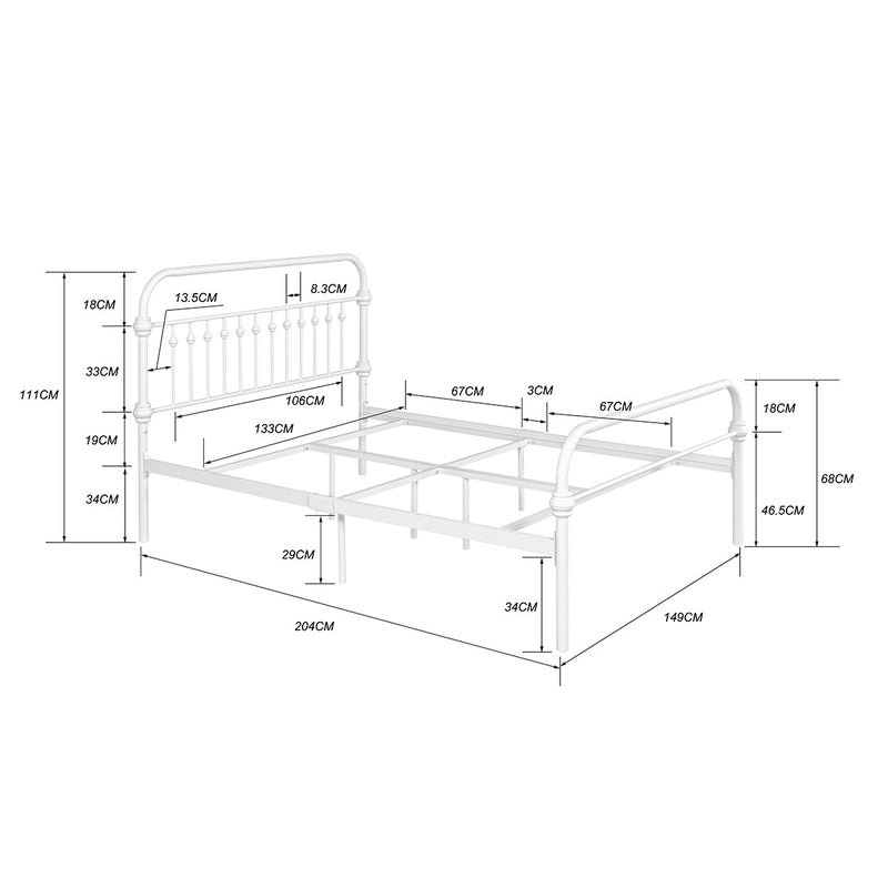 81.6" L X 59.6" W X 44.4"H Metal Bed Frame Full Size Standerd Bed Frame - WHITE