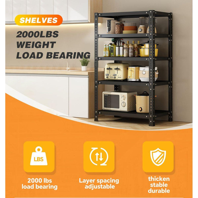 Household storage rack, adjustable display rack, basement balcony storage rack, carbon steel storage rack, 120cm * 40cm * 180cm, five floors (black)