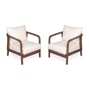 Outdoor Lounge Chair With Woven Backrest, Solid Wood Frame, Comfortable Cushions