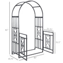 81" Metal Garden Arbor with Double Doors, Locking Gate, Climbing Vine Frame with Heart Motifs, Arch for Wedding, Bridal Party Decoration, Grey